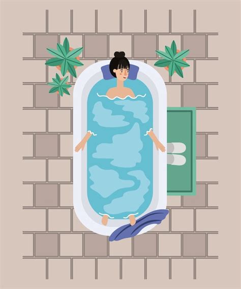 Premium Vector Woman Taking A Bath Tub Vector Illustration Design