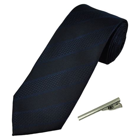 Navy Blue Striped Men S Tie With Tie Clip From Ties Planet UK