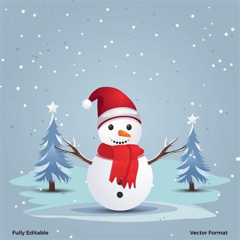 Premium Vector Cute Christmas Snowman With Christmas Trees