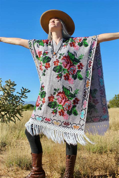 Vintage Hand Embroidered Mexican Poncho Gem