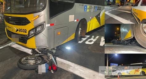 Acidente entre moto e ônibus deixa uma pessoa ferida no Centro de