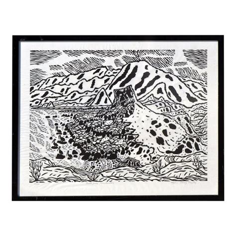 1963 Abstracted Woodcut Landscape Of Baja California By Edgar Dorsey