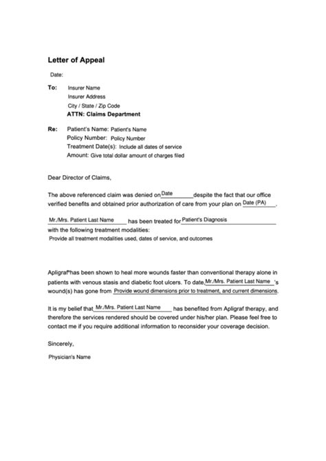 Fillable Letter Of Appeal Template Printable Pdf Download