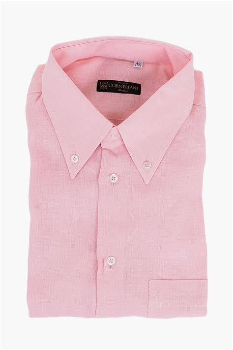 Corneliani Linen Button Down Shirt With Breast Pocket Men Glamood Outlet