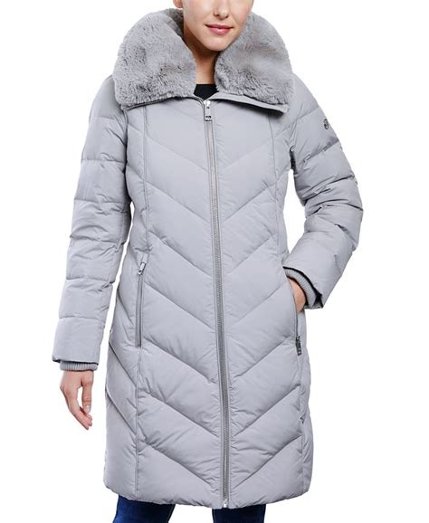 Michael Kors Womens Faux Fur Collar Hooded Down Puffer Coat Macys