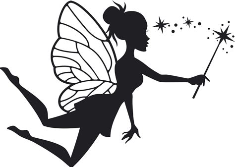 Cute silhouette fairy with magic wand fairy tale wall decal - TenStickers