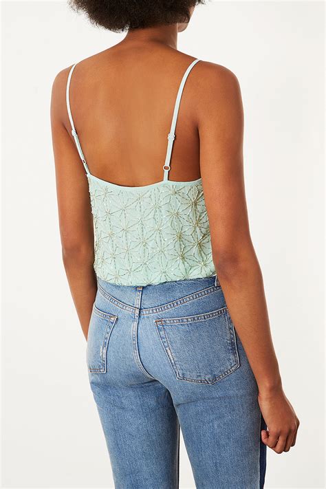 Topshop Flower Embellished Bead Cami In Mint Blue Lyst