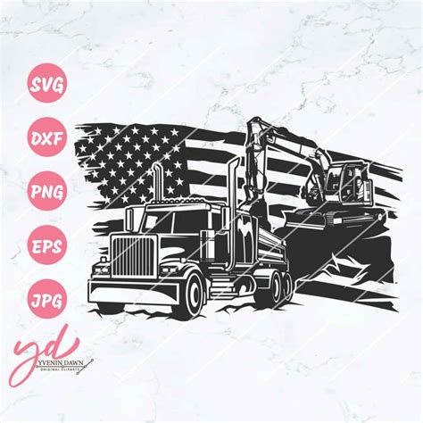 Us Dump Truck With Track Hoe Svg Png Excavating Svg Us Etsy