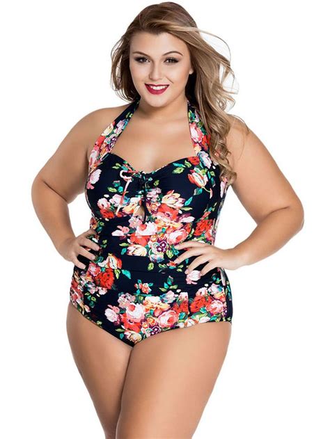 Sweetheart Neckline Keyhole And Ruched Front Halter Plus Size One Piece