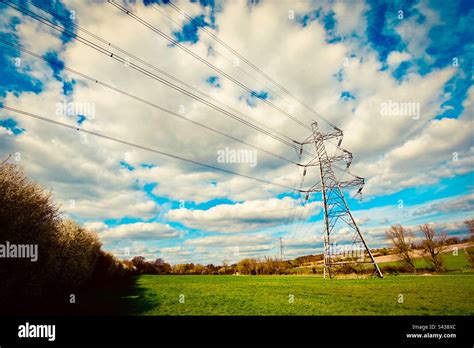 Electricity Pylons In The Countryside Of North London In The Uk Stock