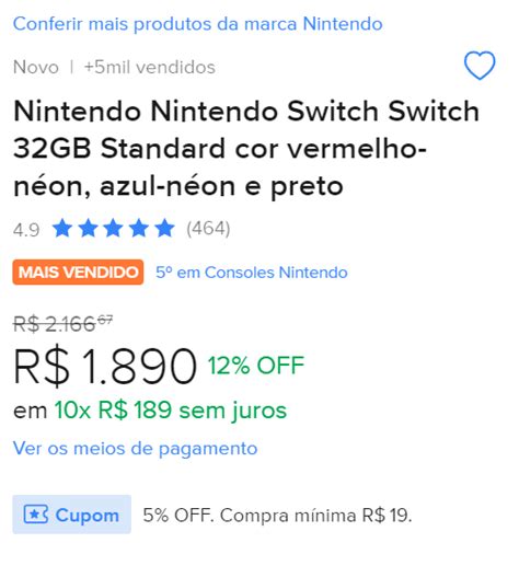 PARCELADO Nintendo Switch 32 GB Standard CUPOM NO CARRINHO LEIA A