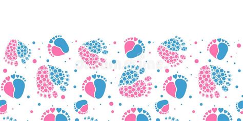 Seamless Vector Pattern Border With Baby Feet And Heart Stock Vector