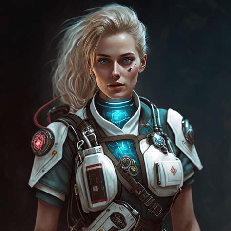 Premium Photo A Woman With Blonde Hair And A Blue Eye And A Red And White Jacket