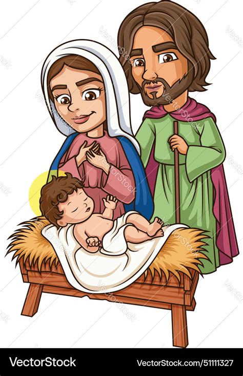 Virgin Mary And Joseph With Baby Jesus Cartoon Vector Image