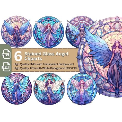 Stained Glass Angels 6 6 PNG Clip Art Bundle Purple And Blue Fairy