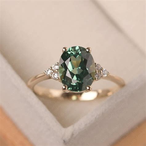 Delicate Vintage Engagement Ring Green Sapphire Yellow Gold Etsy