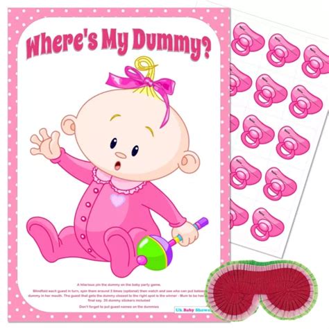 Baby Shower Game Pin The Dummy Pacifier Blindfold Pink Party Girl