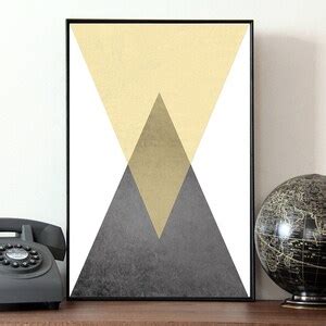 Printable Geometric Art, Yellow Grey Art, Triangle Scandinavian Print ...