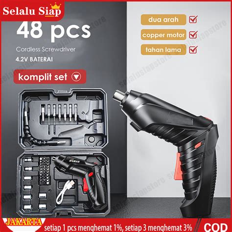 Jual 48pcs Set Cordless Screwdriver 4 2 V Mesin Bor Obeng Cordless