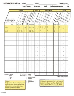 Fillable Online Public Health Oregon Gastroenteritis Case Log Public