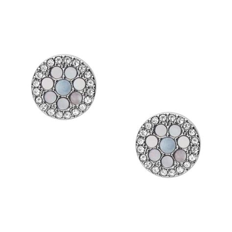 Boucles D Oreilles Femme Fossil Acier Blanc Nacre Bleu Jf