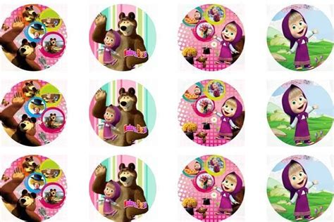 Masha And The Bear Edible Cupcake Topper Decorations X 24 Precut Wafer