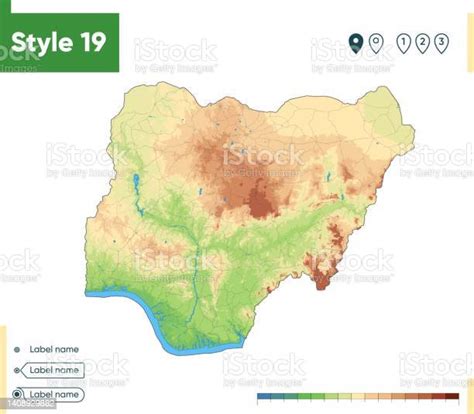 Nigeria Mappa Fisica Altamente Dettagliata Mappa Vettoriale Mappa Dem