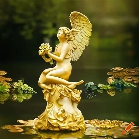 Painting Of A Gold Angel Picking Flowers In A Victorian Garden