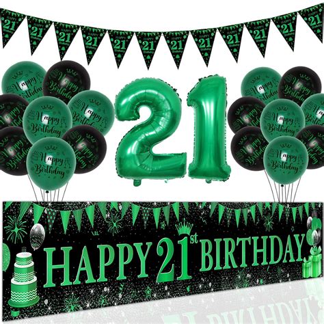 Fangleland 21st Birthday Decorations Black Green Happy 21st Birthday