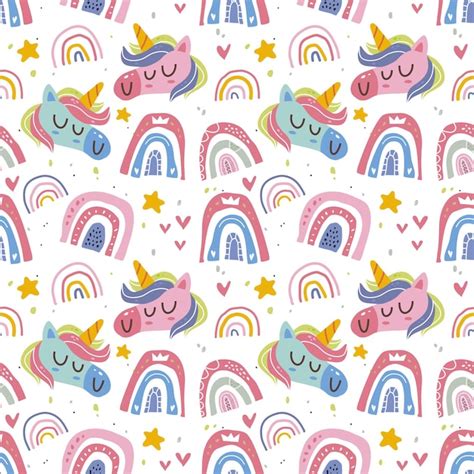 Premium Vector Kawaii Cute Unicorn And Rainbow Seamless Pattern In