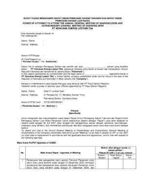 Fillable Online Surat Kuasa Menghadiri Rapat Umum Pemegang Saham