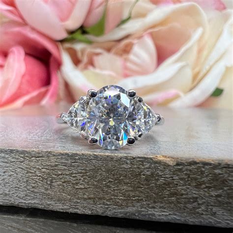 Oval Moissanite Three Stone Ring Engagement Ring White Gold Oval Moissanite Engagement Rings ...