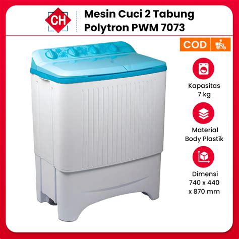 Jual Polytron Mesin Cuci 2 Tabung PWM 7073 Giant Series Kapasitas 7 Kg