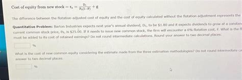 Solved Cost Of Equity From New Stock Re P V D G The Chegg