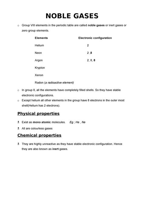 N9 Noble Gases Noble Gases O Group Viii Elements In The Periodic