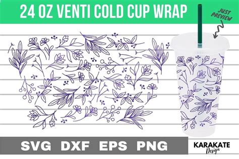 Line Flower 24 Oz Venti Cup Wrap Svg Graphic By Karakate · Creative Fabrica