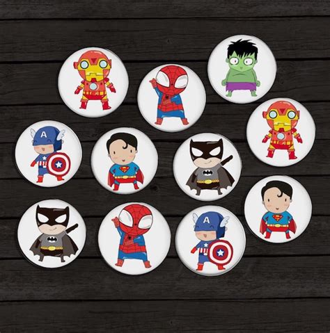 Superhero Party Favor Superhero Button Set Superhero Buttons Etsy