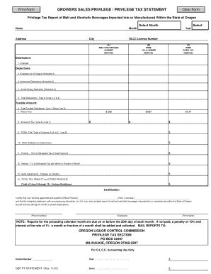 Fillable Online Oregon Growers Sales Privilege Privilege Tax