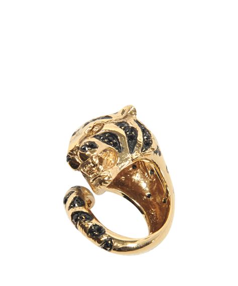 Roberto Cavalli Leopard Swarovski Ring In Gold