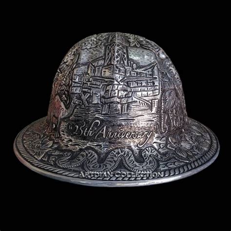 Hand Carved Aluminum Full Brim Hard Hat Custom Made Artdian Collection