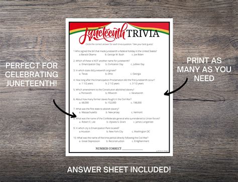 Juneteenth Trivia Game Printable Juneteenth Game For Seniors Etsy