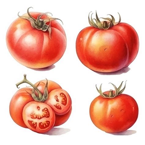 Tomates Arte Vectorial Tomate Acuarela Vector Vector Premium