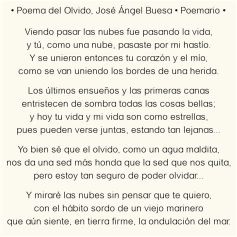 Poema Del Olvido Jos Ngel Buesa Poema Original En An Lisis