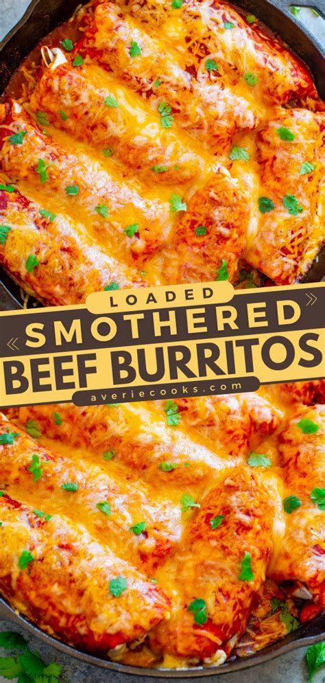 Easy Smothered Beef Burritos Recipe - Averie Cooks