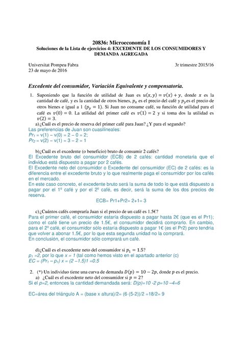 Lista de ejercicios 4 soluciones 20836 Microeconomía I Soluciones