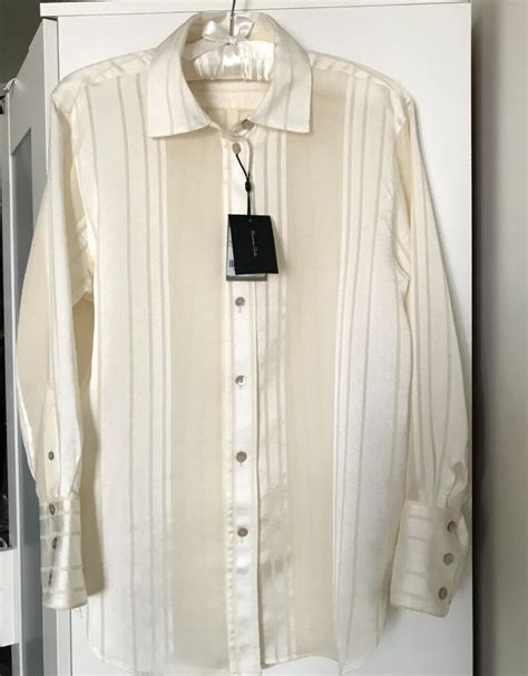 Massimo Dutti White Cream Striped Viscose Cotton Silk Shirt S New Ebay