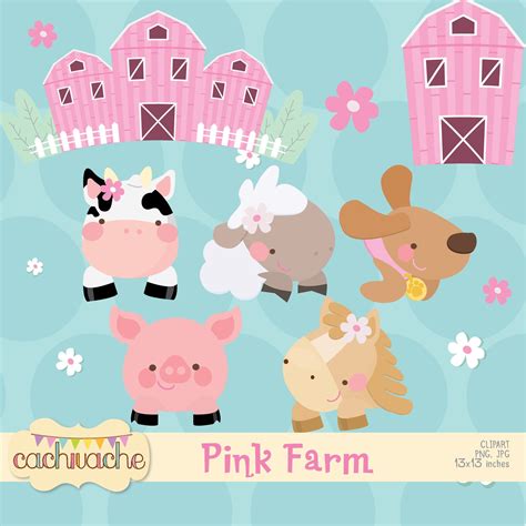 Pink Farm Clipart Farm Animals Clipart Farm Clipart Cow Etsy