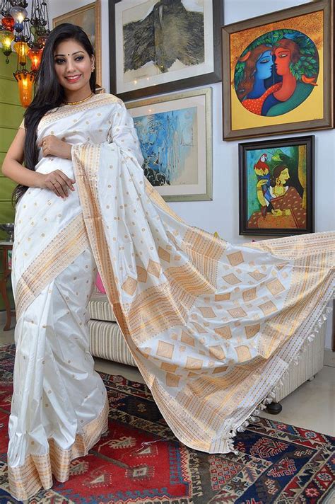 Assamese Mekhela Chador Silk Cream White Designer Mugasilk