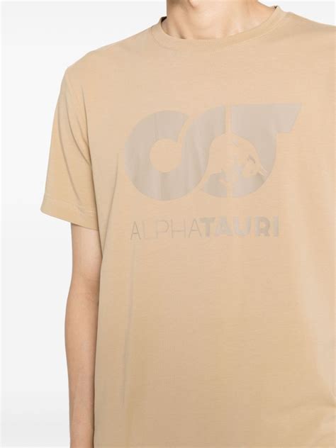 Alpha Tauri Logo Print Stretch Cotton T Shirt Neutrals Farfetch