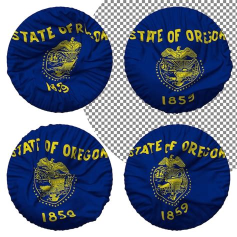 Premium Psd State Of Oregon Flag Round Shape Isolated Different Waving Style Bump Texture 3d